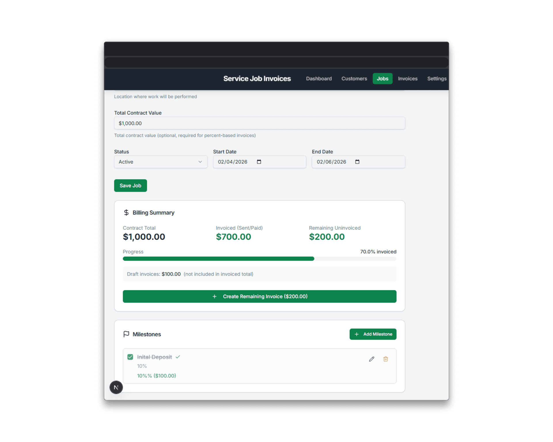 Service Invoice Pro - Send Invoice screen