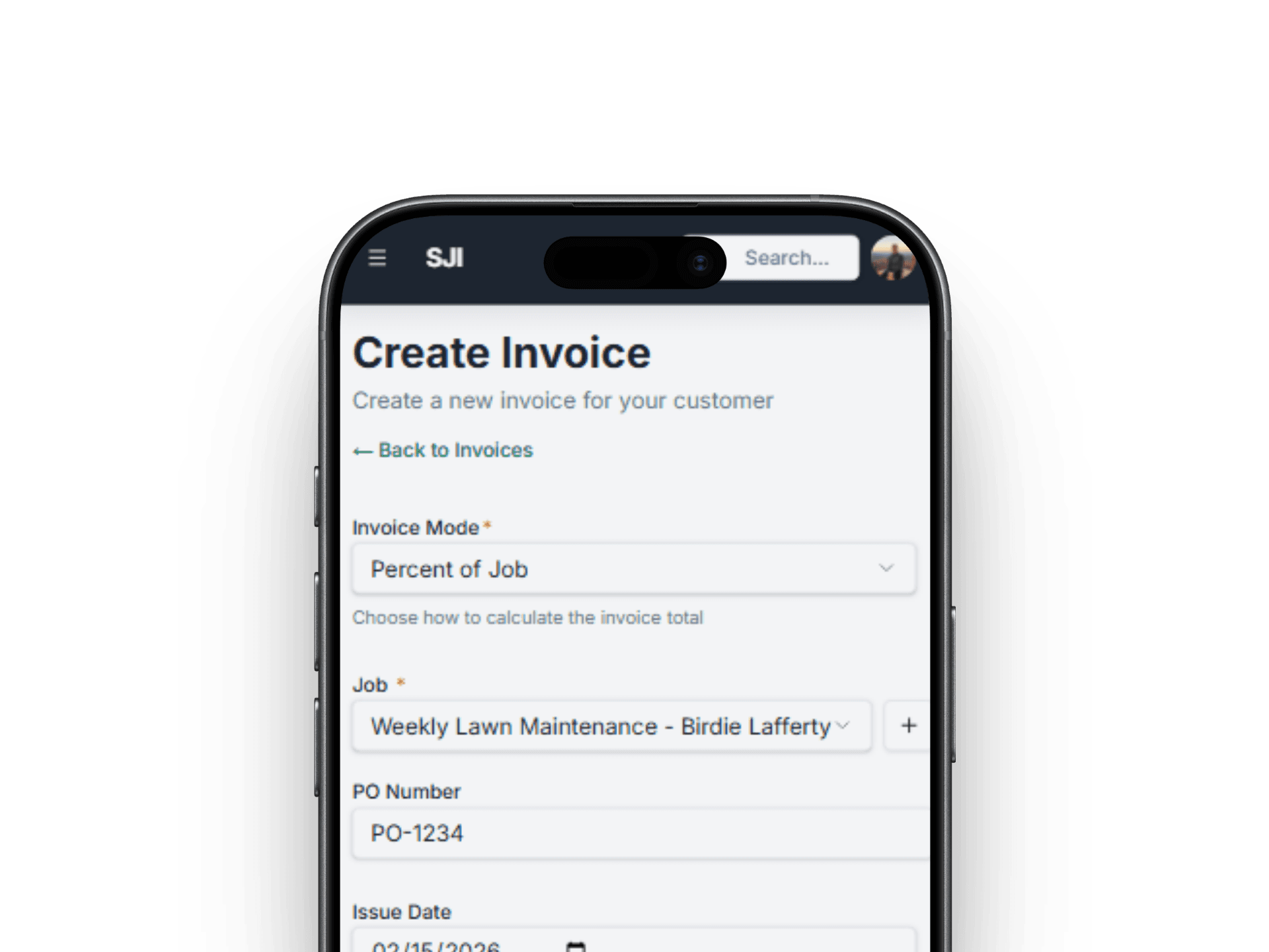 Create mobile invoice screen