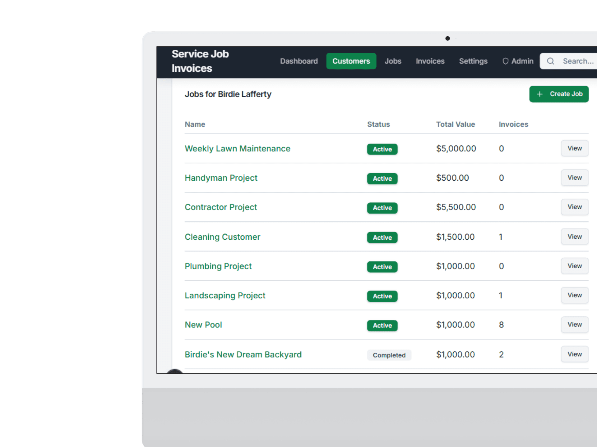 Customer portal invoice history view