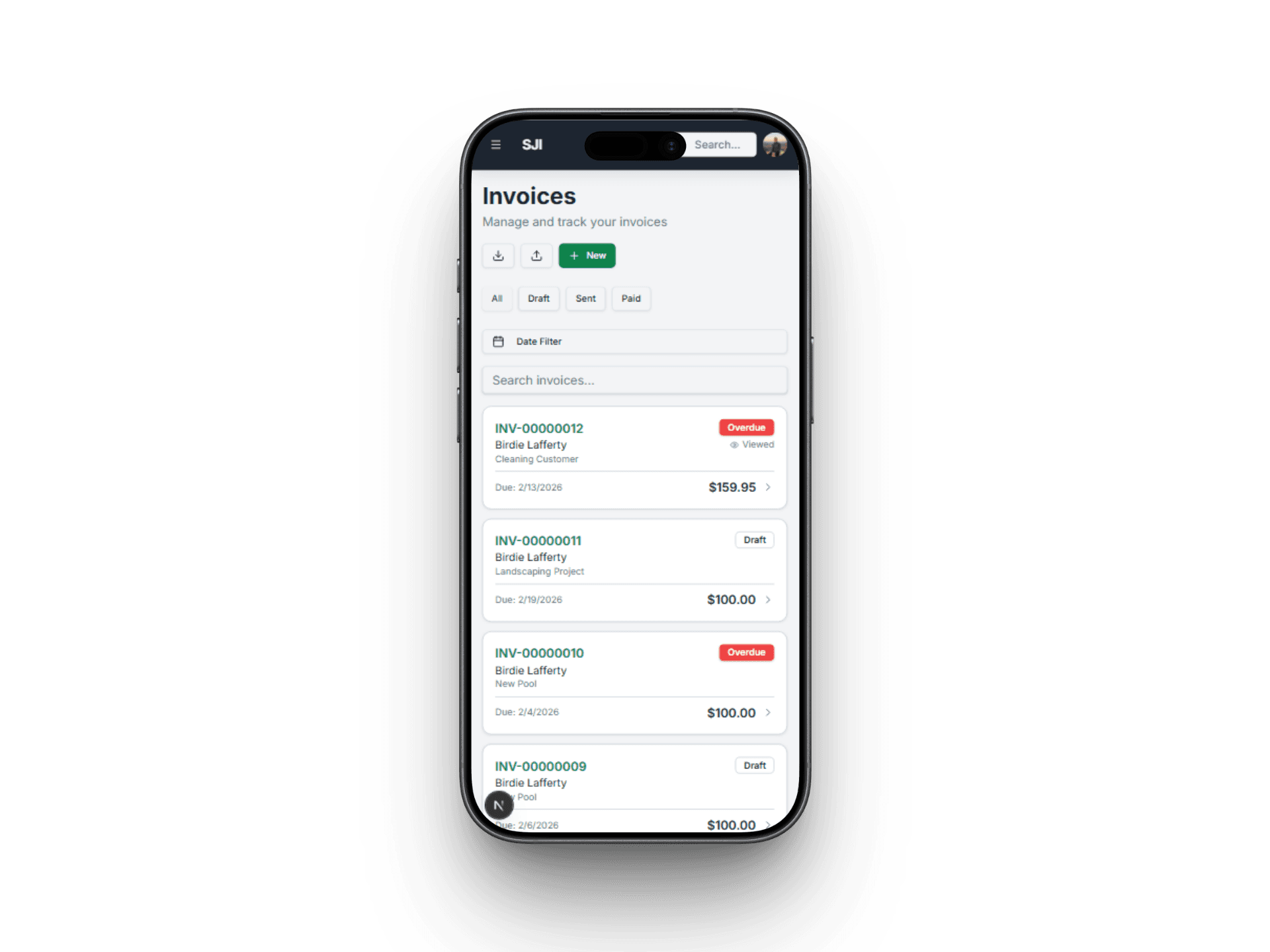 Service Invoice Pro mobile step 2 create invoice