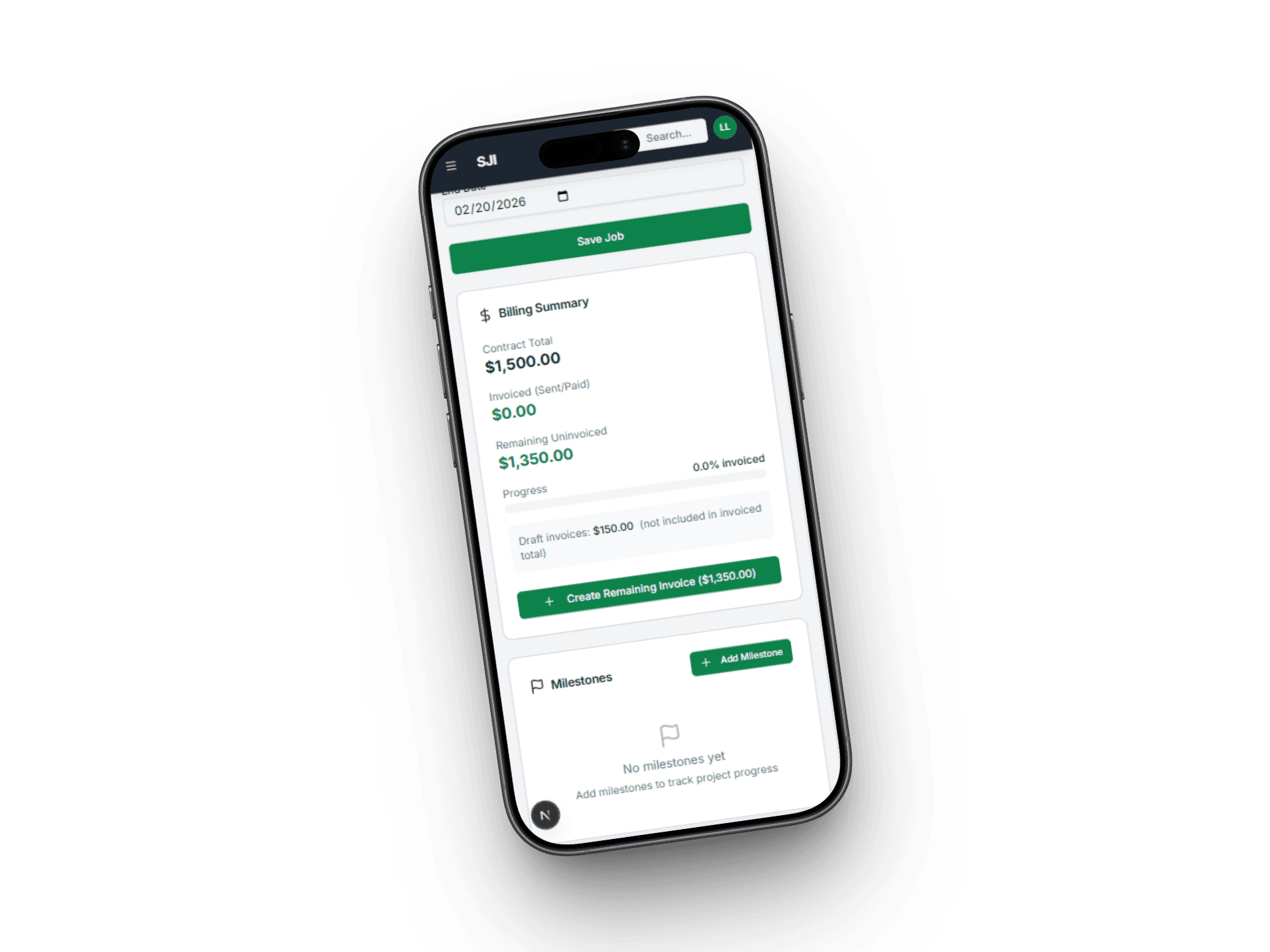 Service Invoice Pro mobile invoicing screen