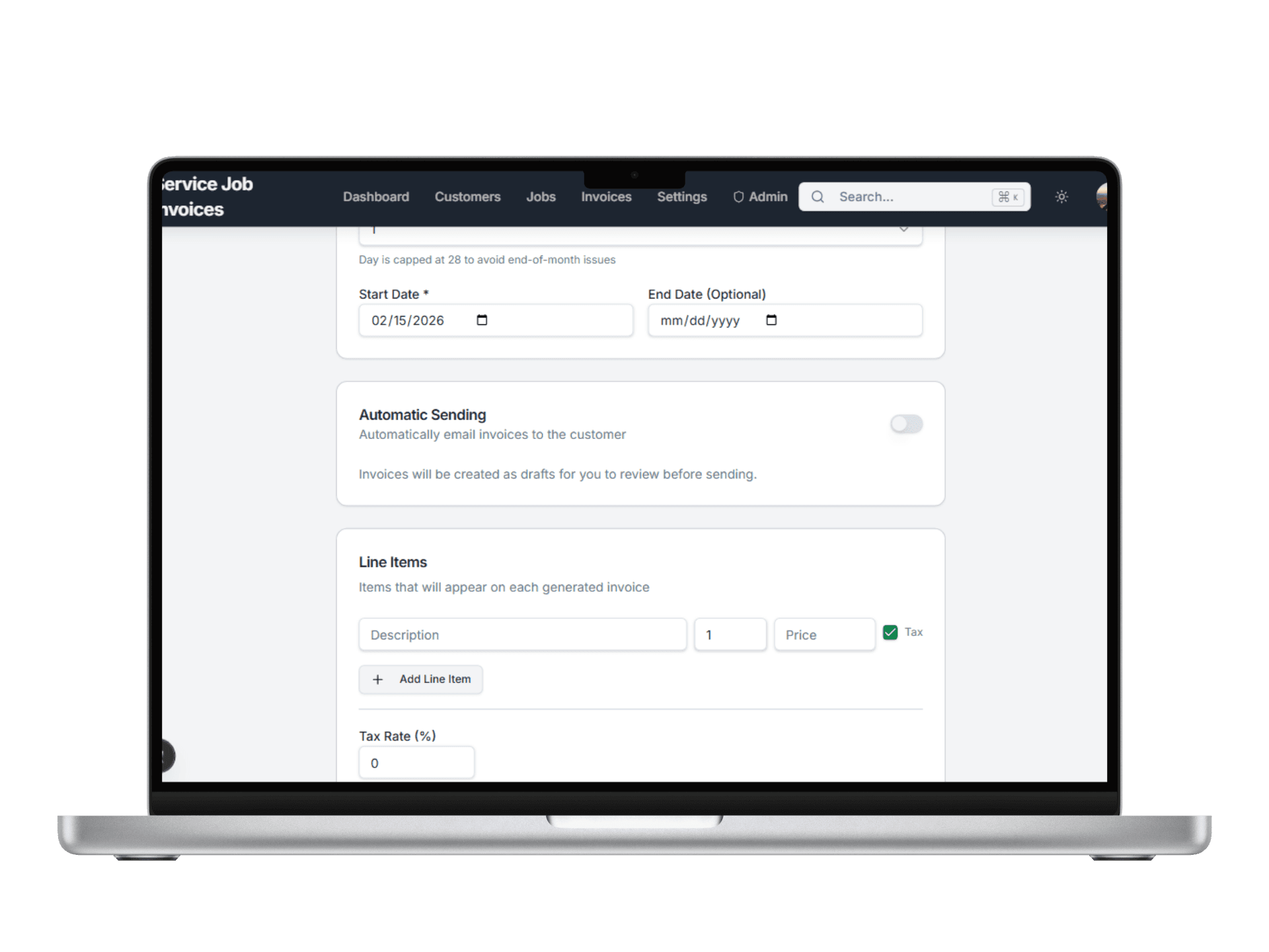 Recurring billing step 3 automatic recurring invoice send