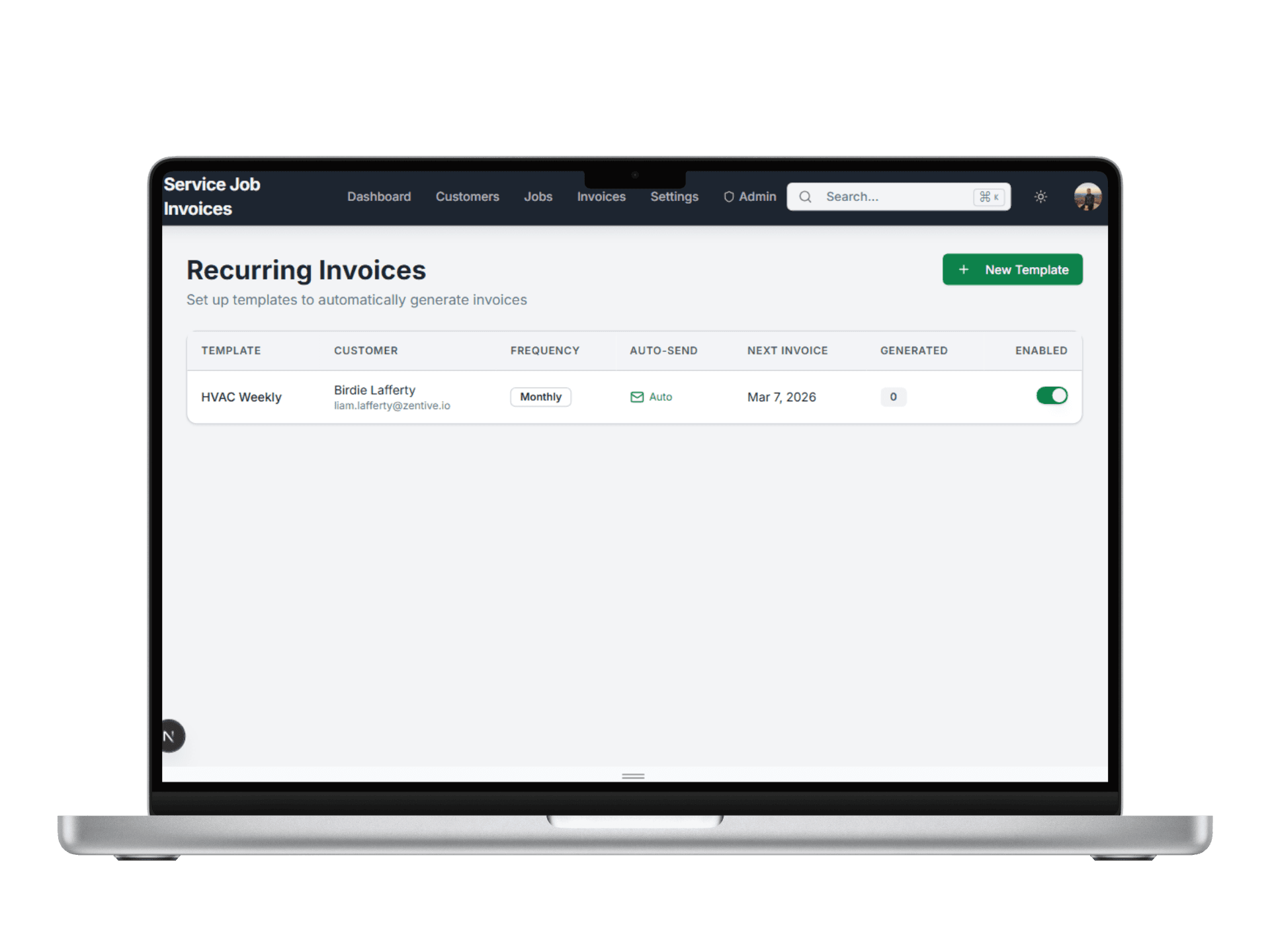 Recurring billing step 1 create invoice template