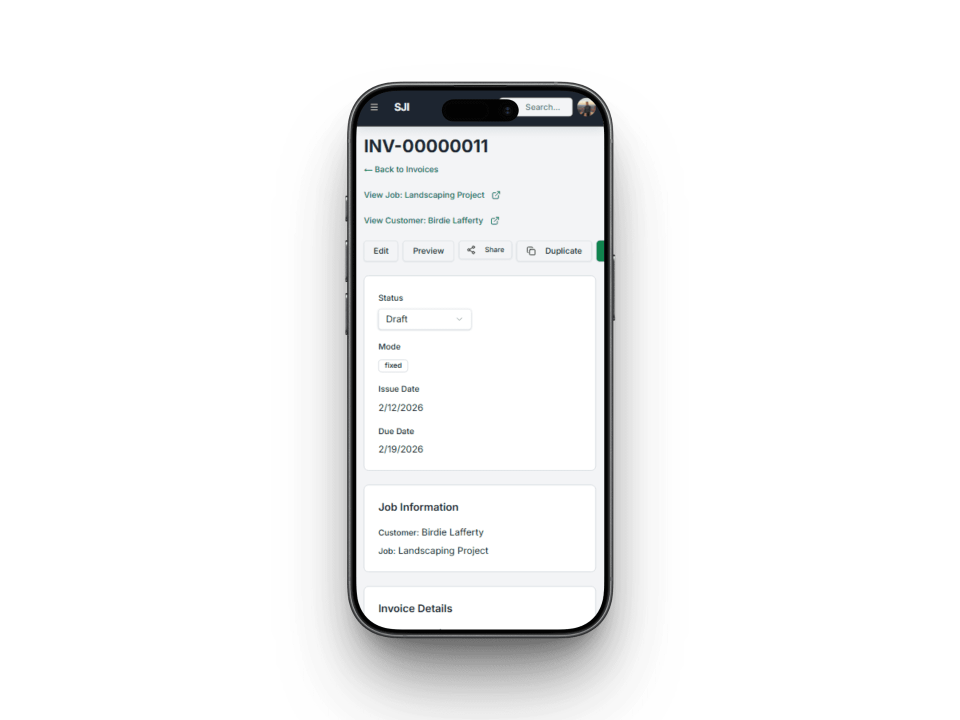 Sending a service invoice from mobile in Service Invoice Pro