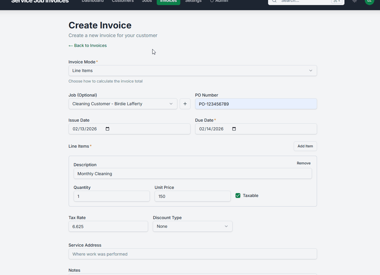 Cleaning business invoice workflow in Service Invoice Pro