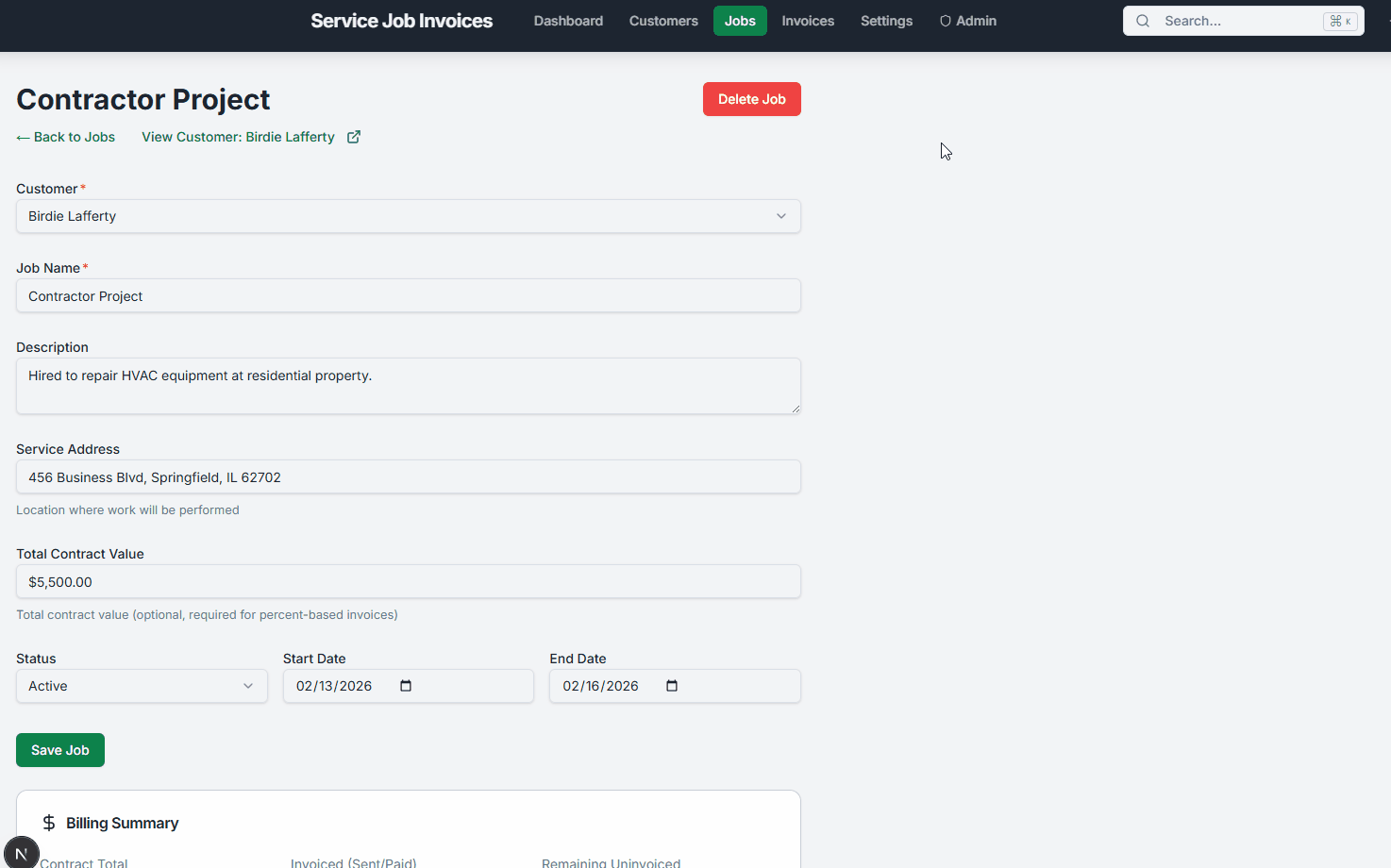 Contractor invoice workflow in Service Invoice Pro