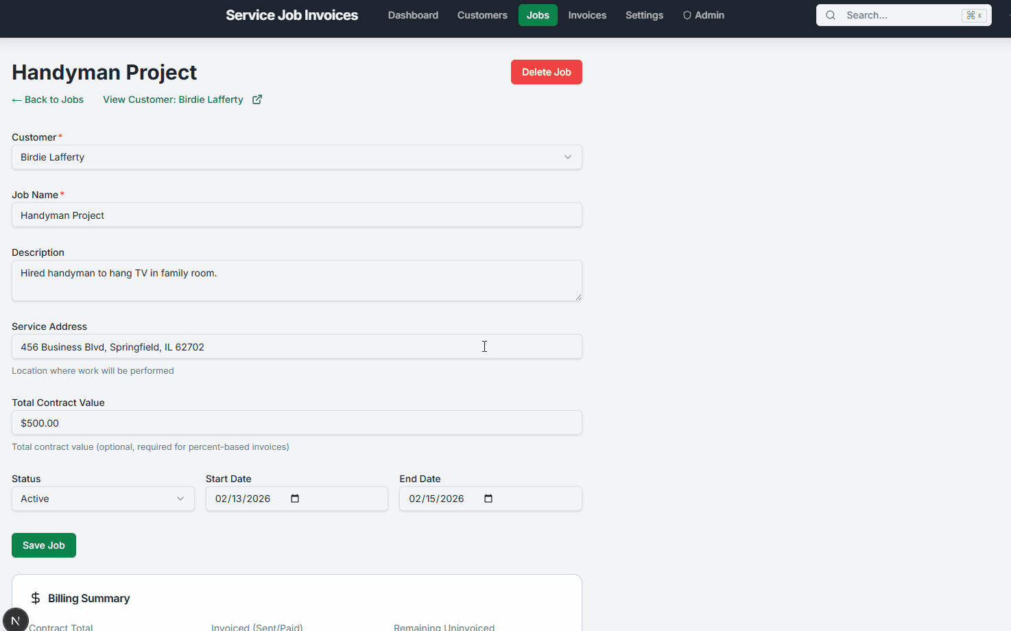 Handyman invoice workflow in Service Invoice Pro