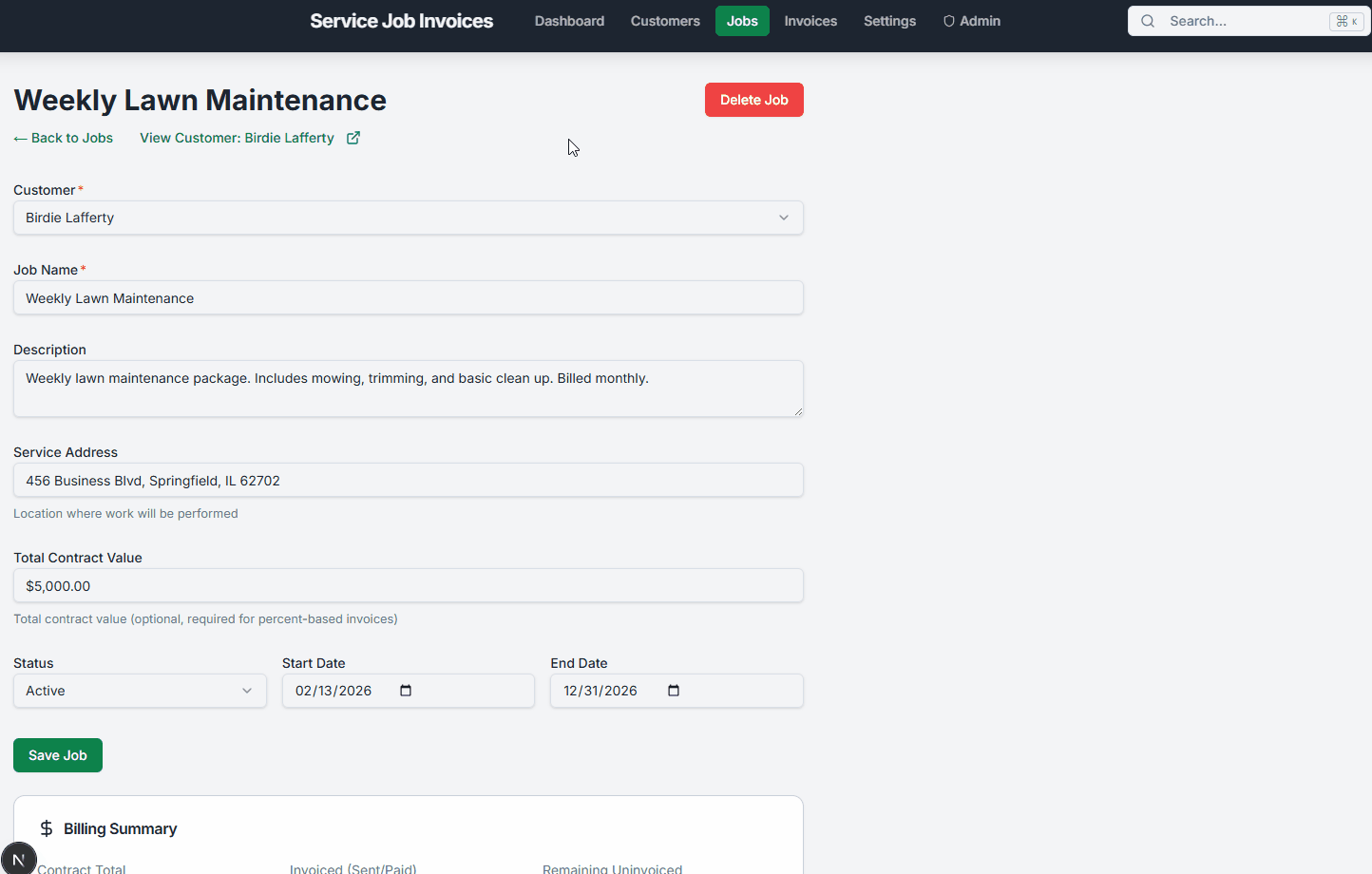Lawn care invoice workflow in Service Invoice Pro